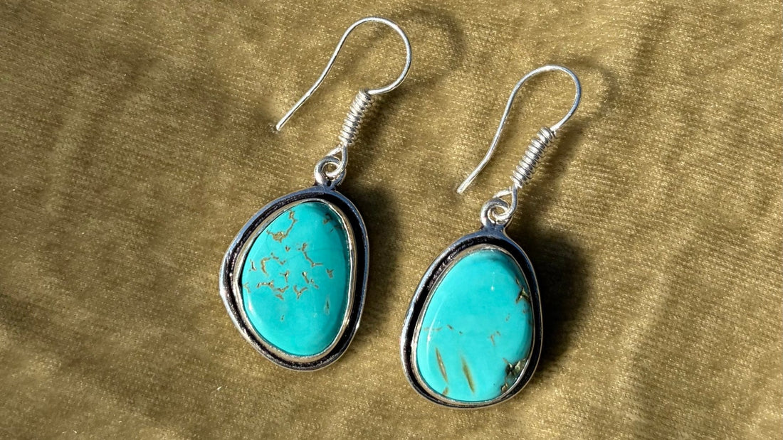 Natural turquoise teardrop earrings with 925 sterling silver hooks