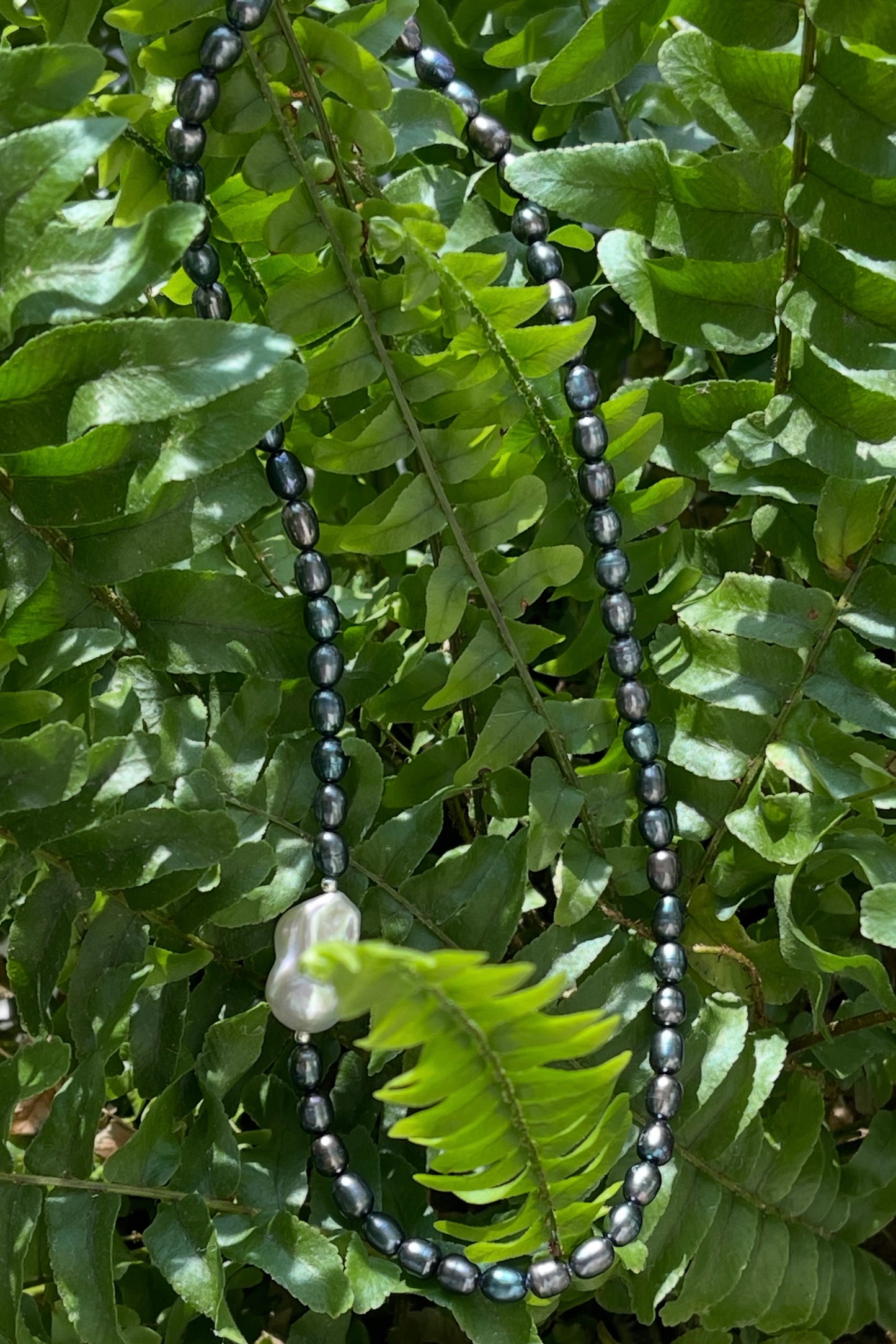 Black Pearl Necklace with Baroque Accent