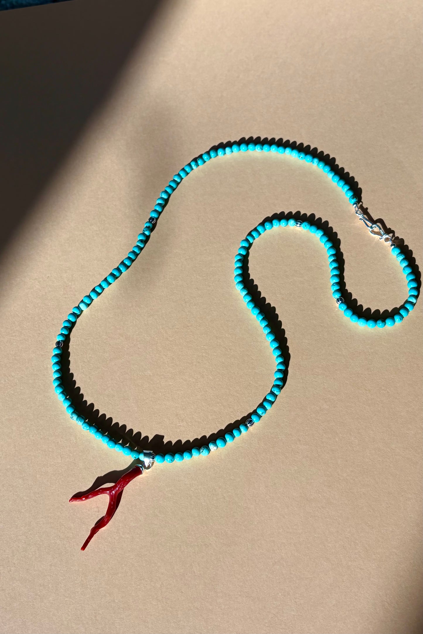 Turquoise Necklace with Coral Pendant