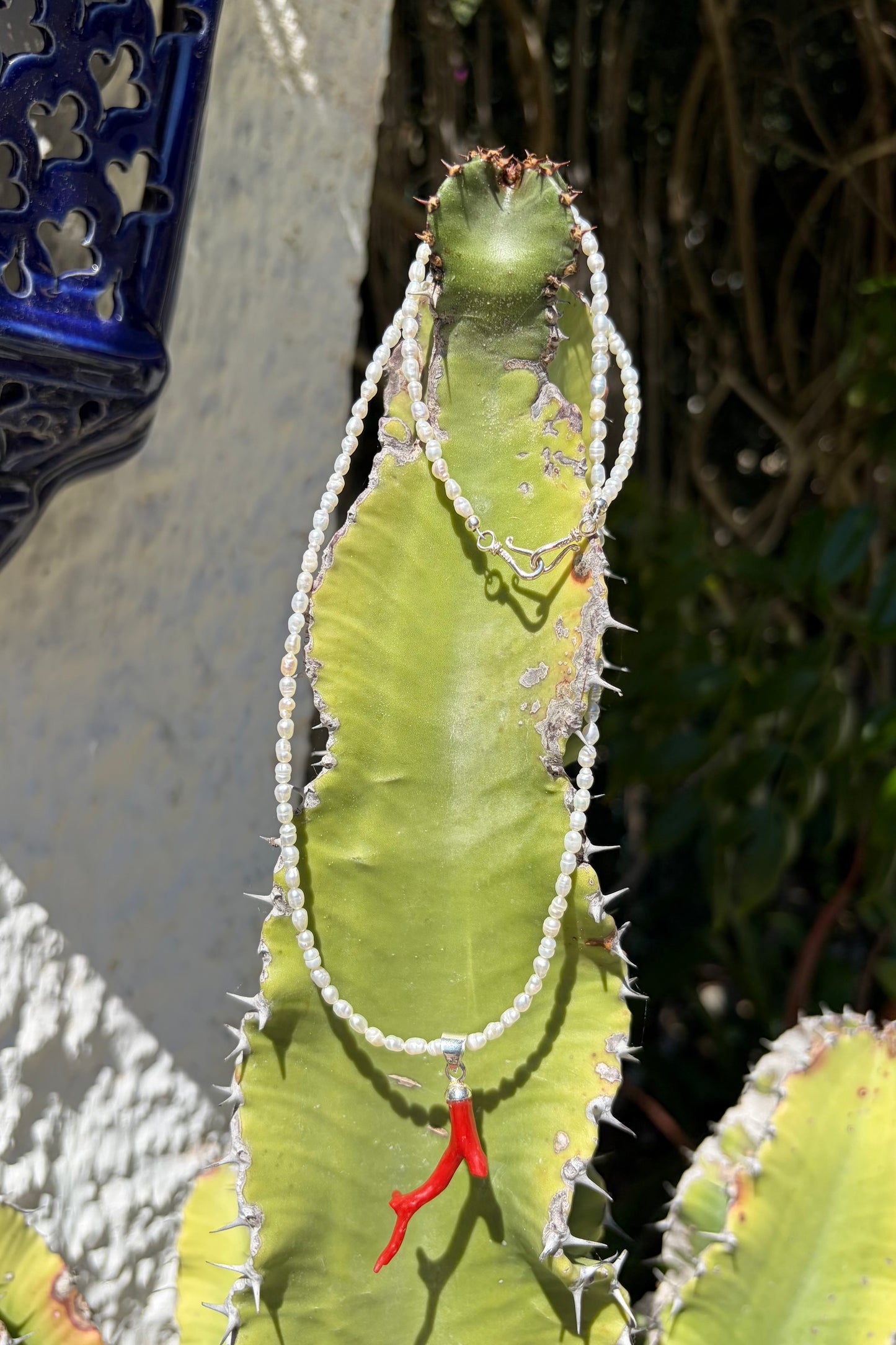 Freshwater Pearl Necklace with Coral Pendant