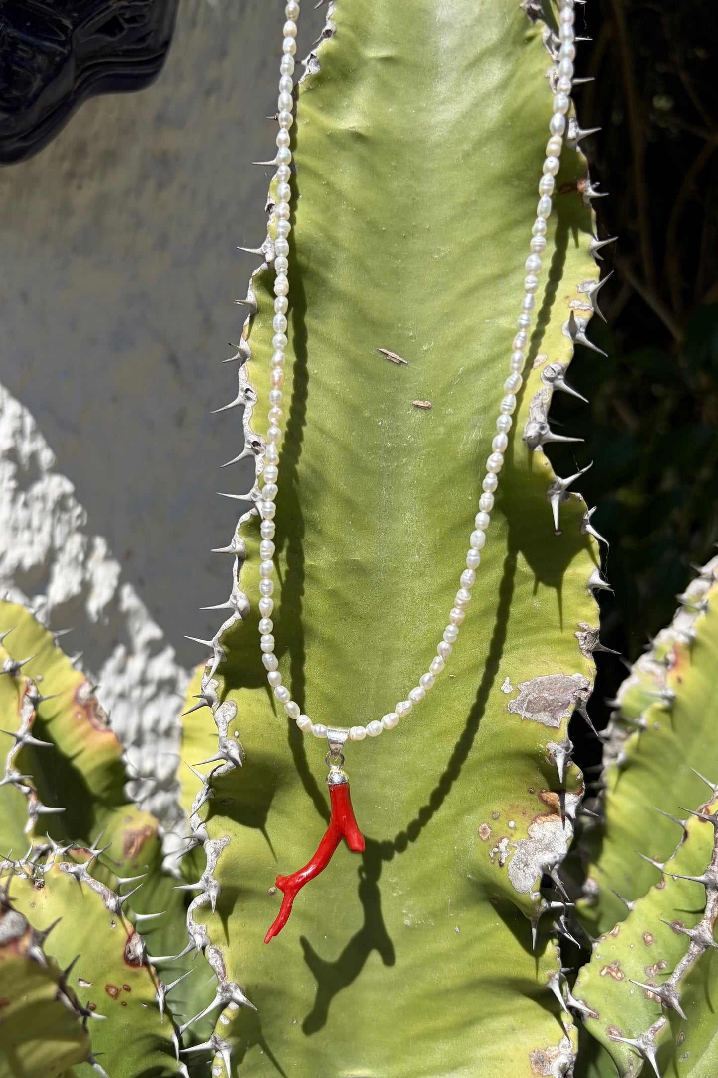 Freshwater Pearl Necklace with Coral Pendant