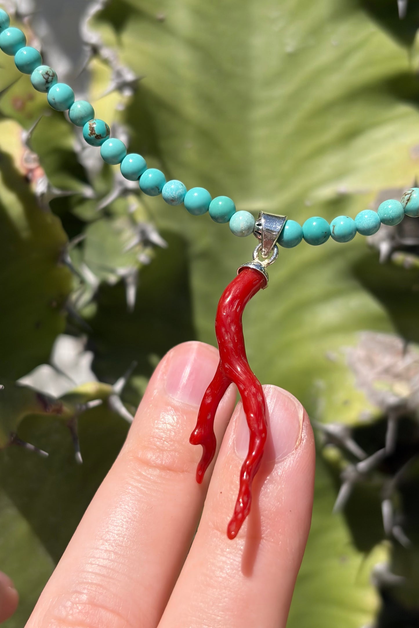 Turquoise Necklace with Coral Pendant