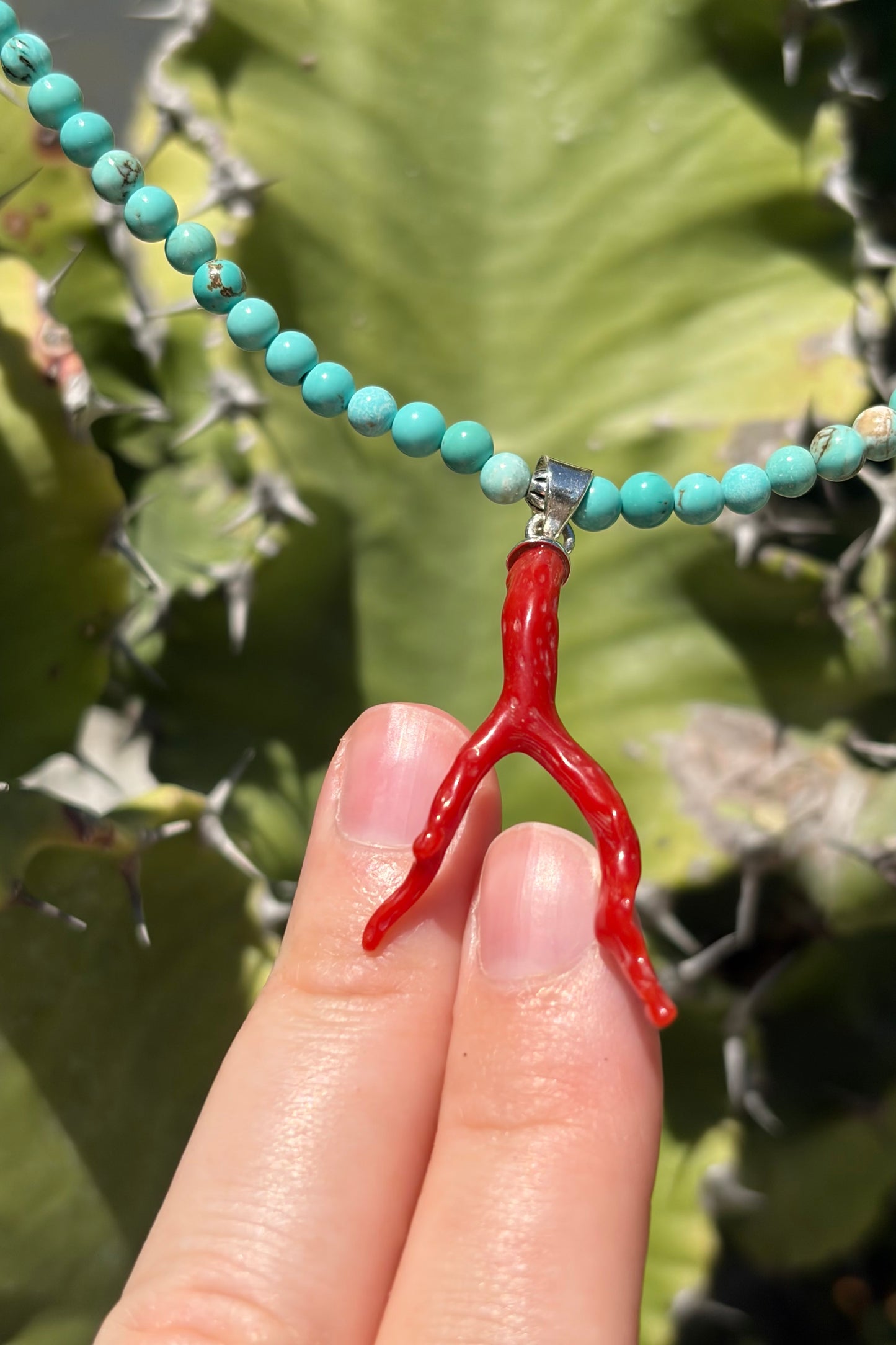 Turquoise Necklace with Coral Pendant