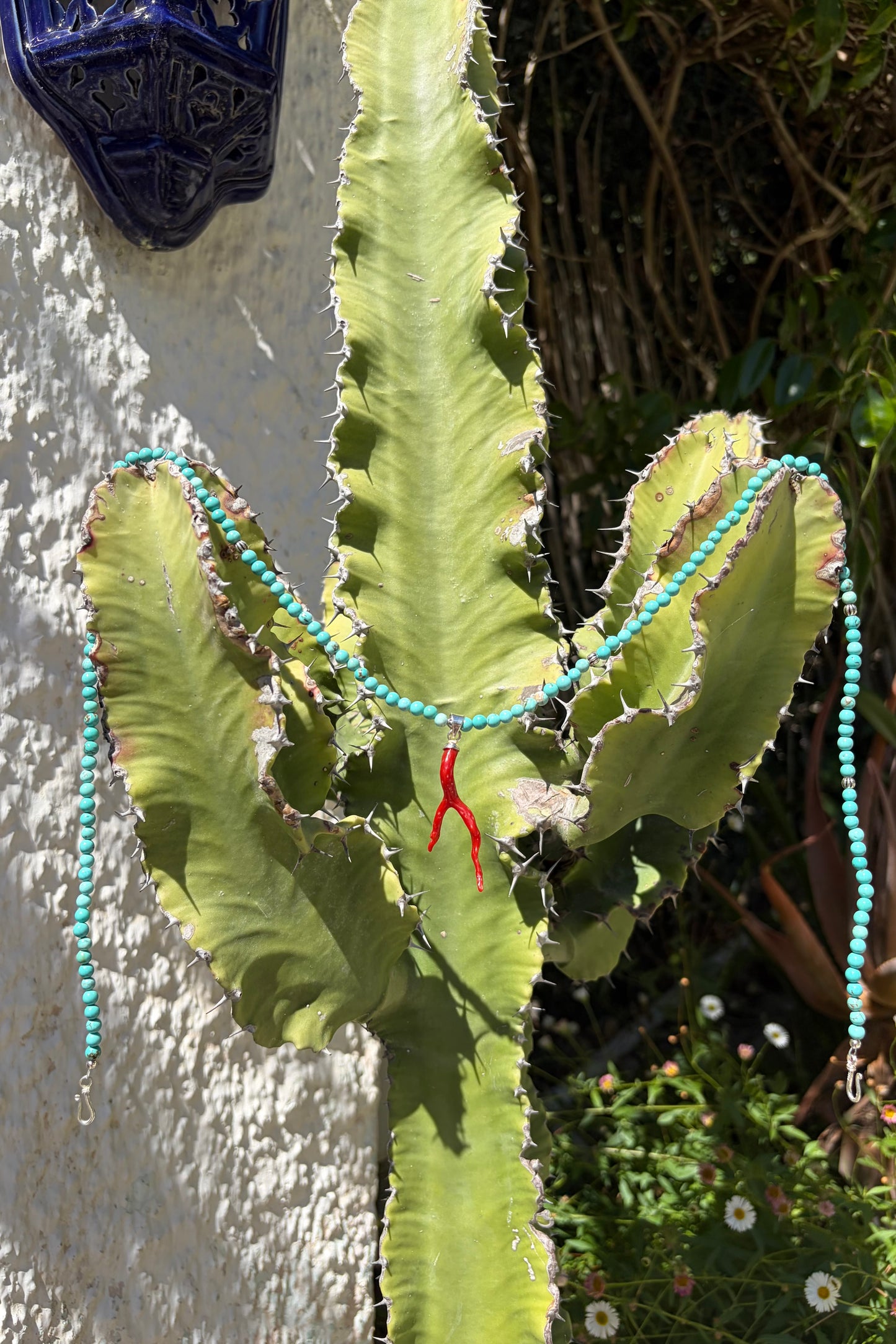 Turquoise Necklace with Coral Pendant