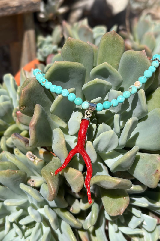Turquoise Necklace with Coral Pendant