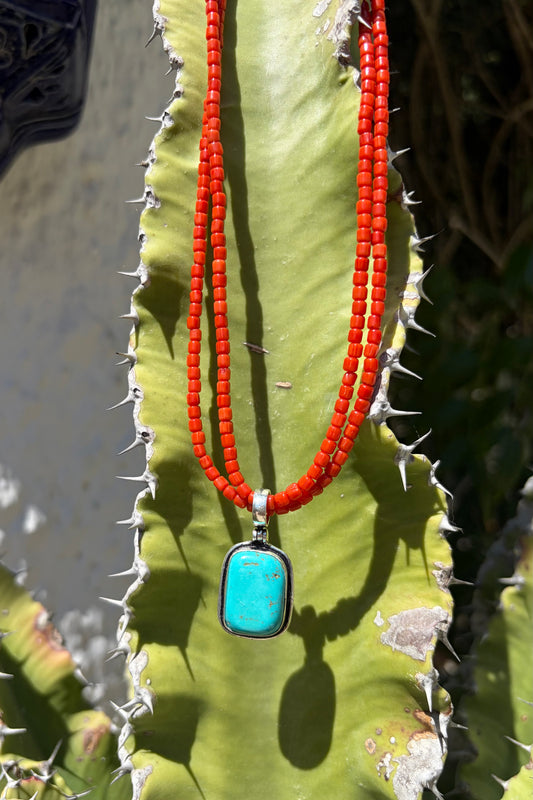 Turquoise & Coral Beaded Necklace