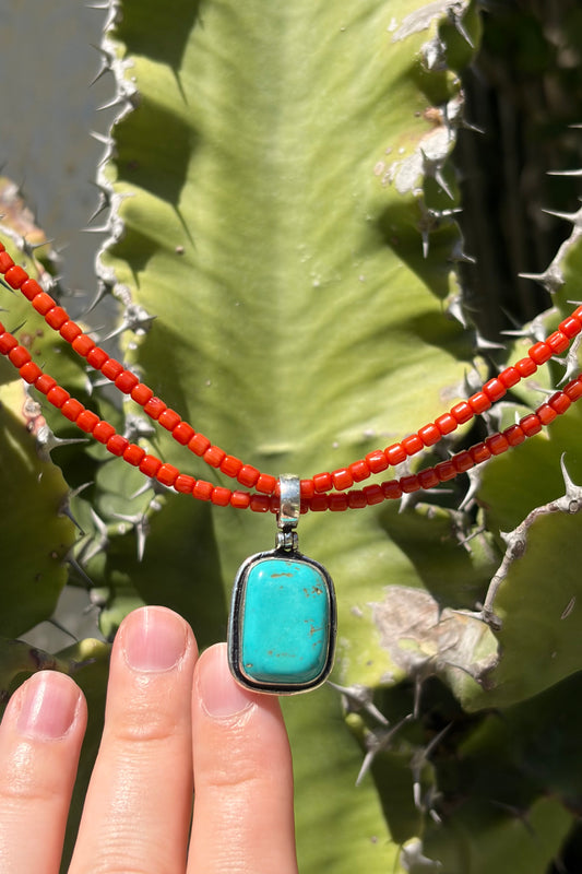 Turquoise & Coral Beaded Necklace