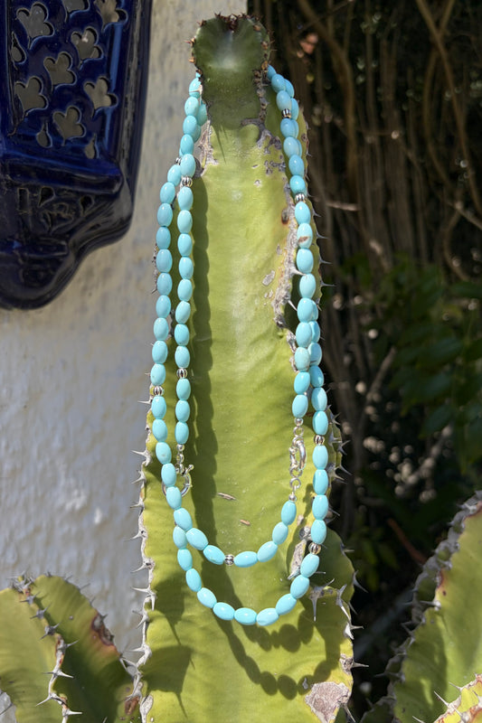 Natural turquoise bead necklace with sterling silver clasp