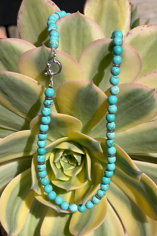 Natural turquoise bead necklace with sterling silver clasp