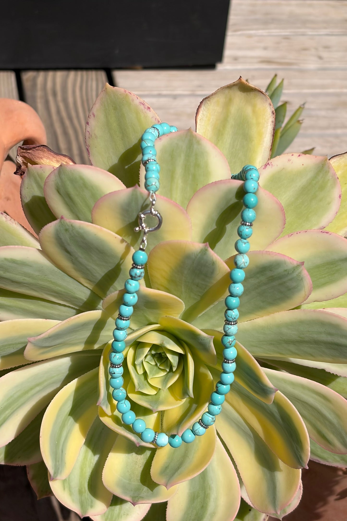 Turquoise Bead Necklace with Sterling Silver Clasp