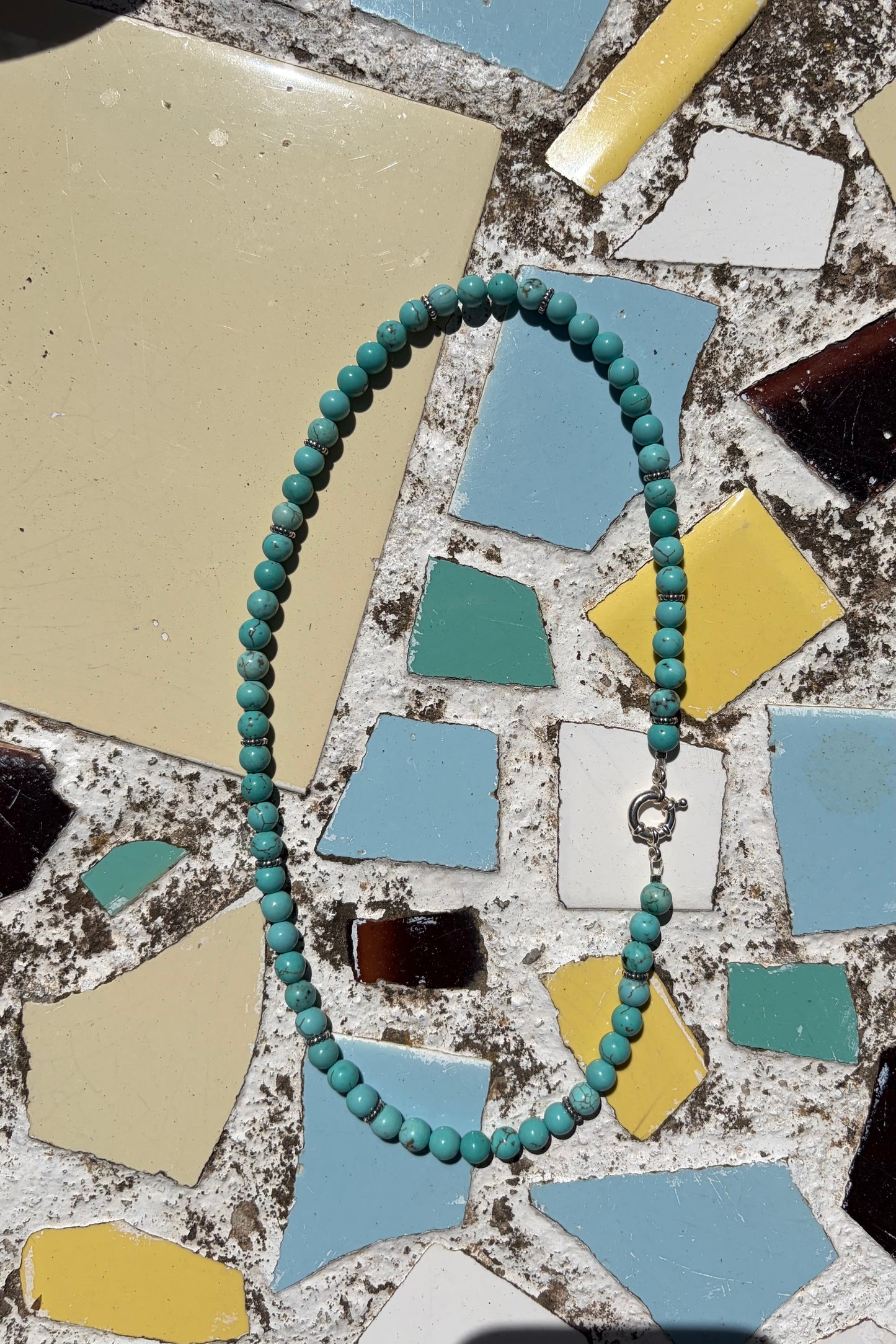 Turquoise Bead Necklace with Sterling Silver Clasp
