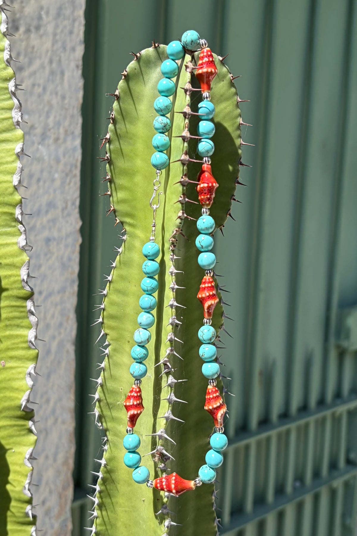 Turquoise & Ceramic Shell Necklace, 925 Sterling Silver