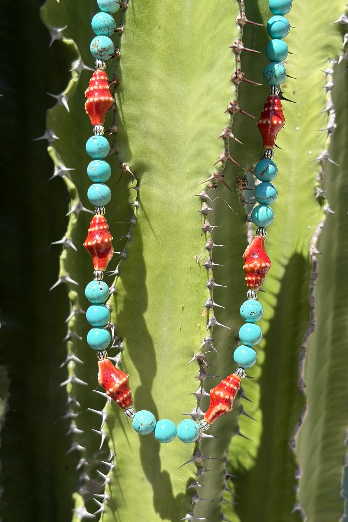 Turquoise & Ceramic Shell Necklace, 925 Sterling Silver