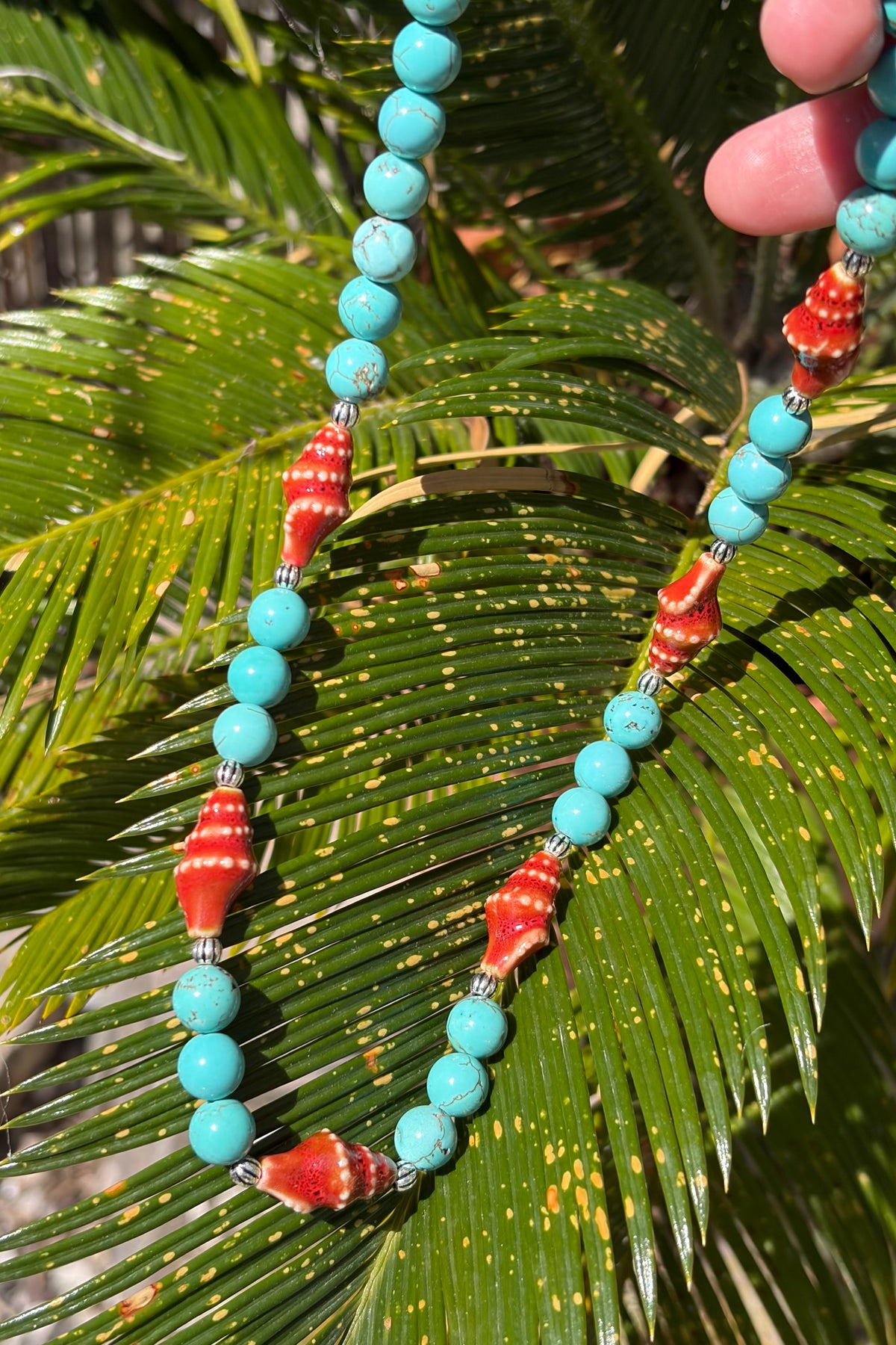 Turquoise & Ceramic Shell Necklace, 925 Sterling Silver