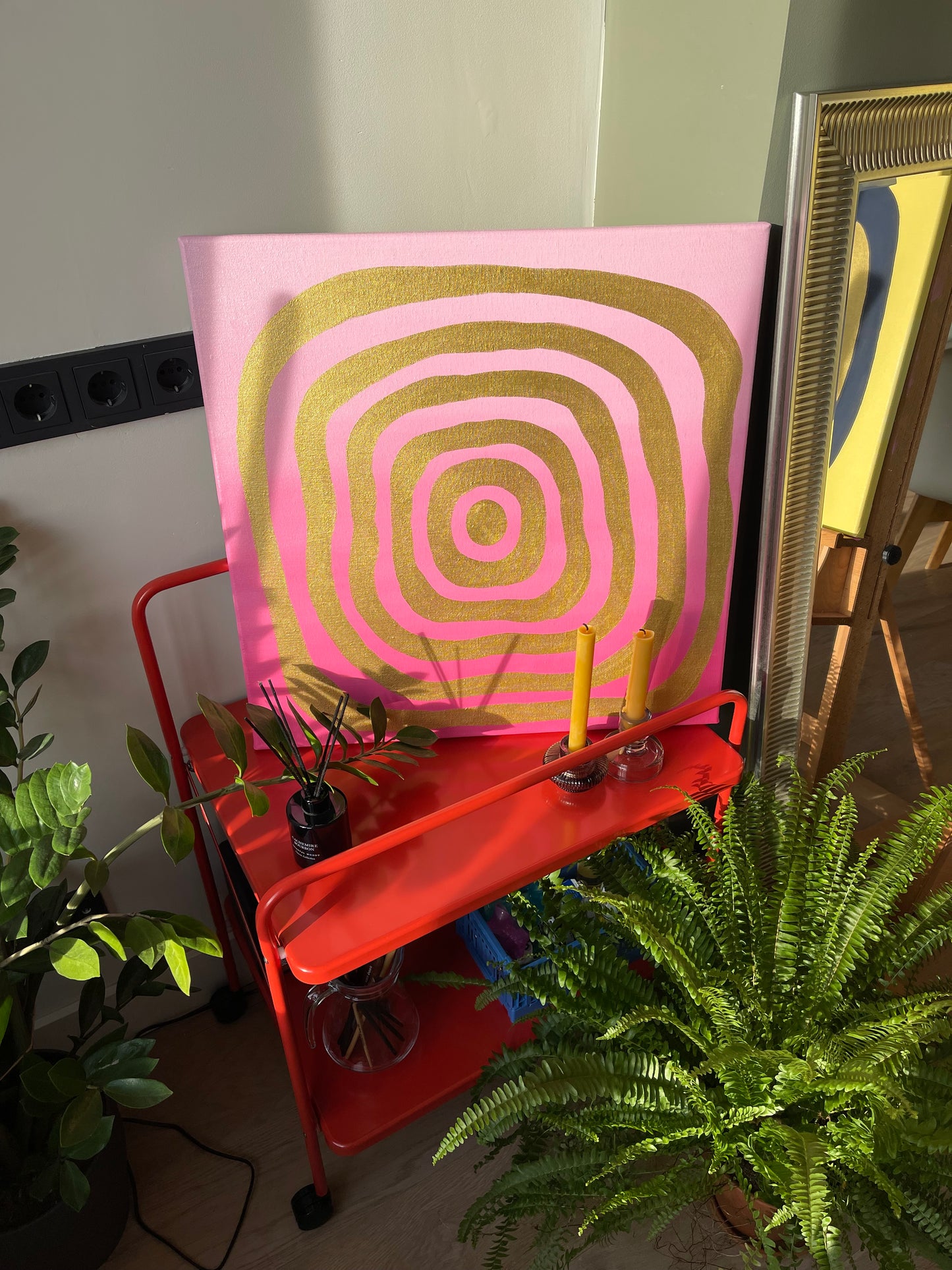 Original Abstract Oil Painting Pink and Gold