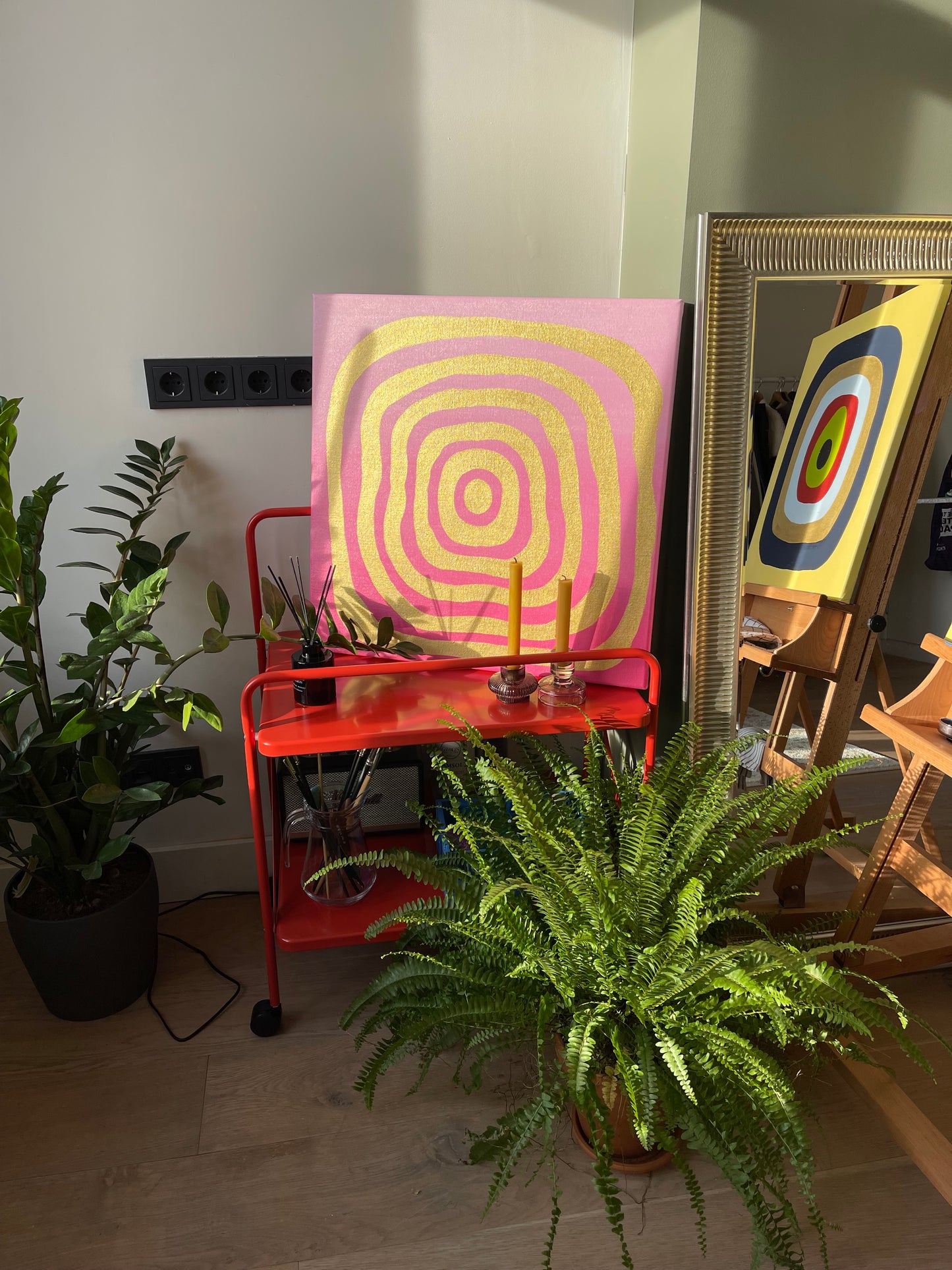 Original Abstract Oil Painting Pink and Gold