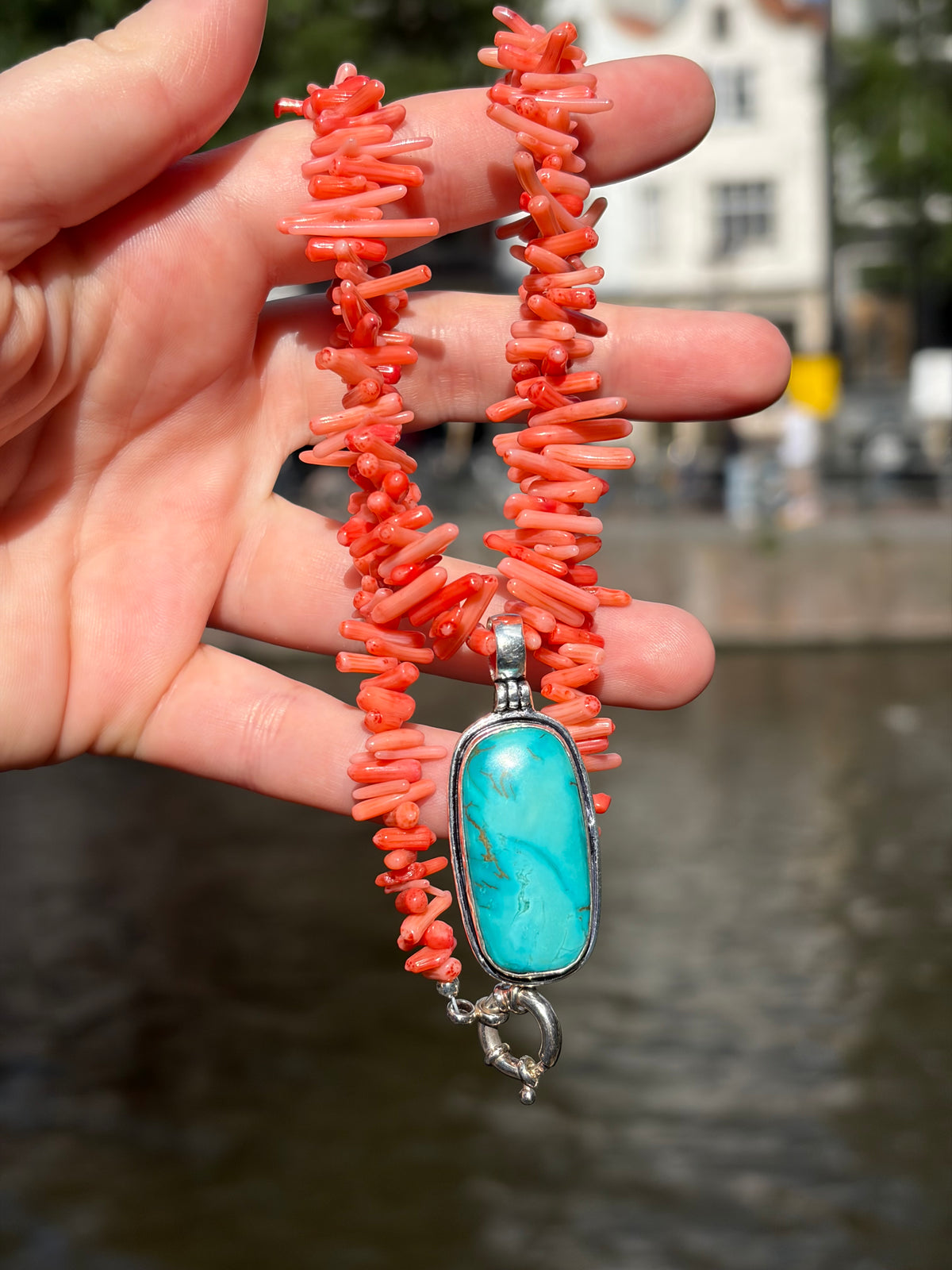 Red bamboo coral bead necklace Mediterranean Dream with 925 sterling silver clasp – view 5