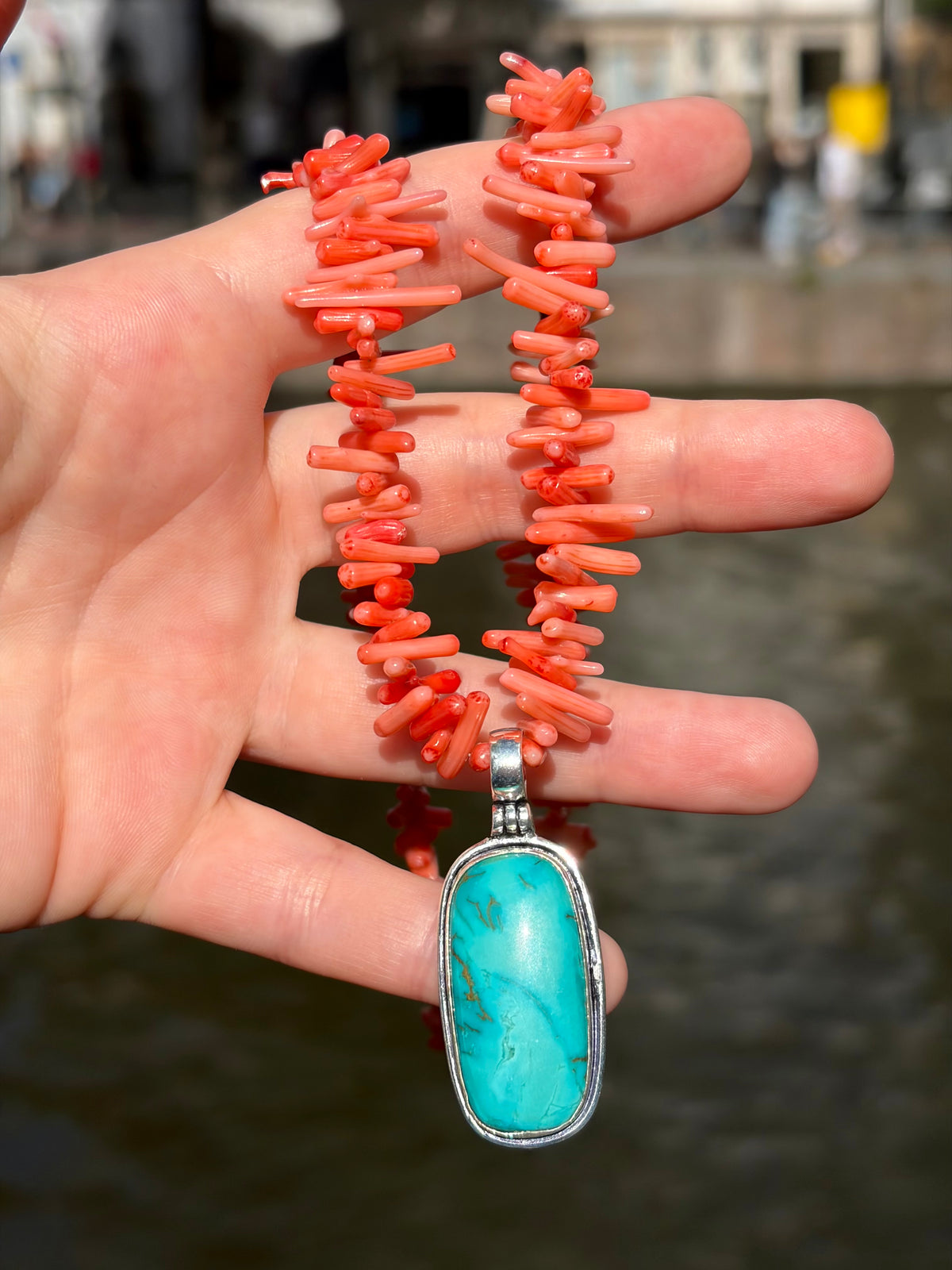Red bamboo coral bead necklace Mediterranean Dream with 925 sterling silver clasp
