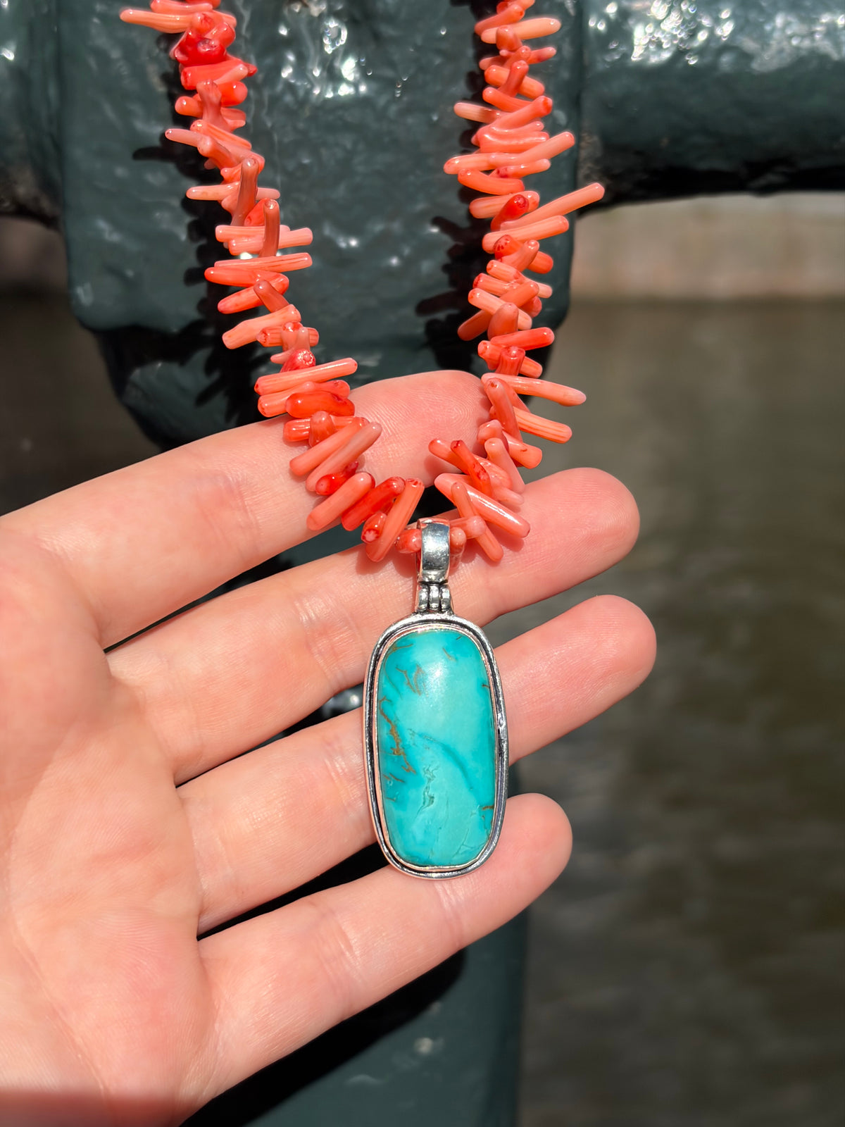 Red bamboo coral bead necklace Mediterranean Dream with 925 sterling silver clasp – view 4