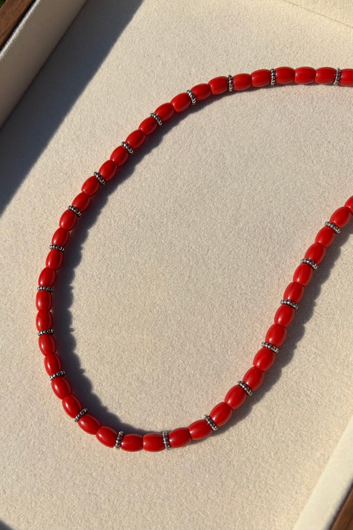 Italian red coral necklace with 925 sterling silver spacer beads – view 6