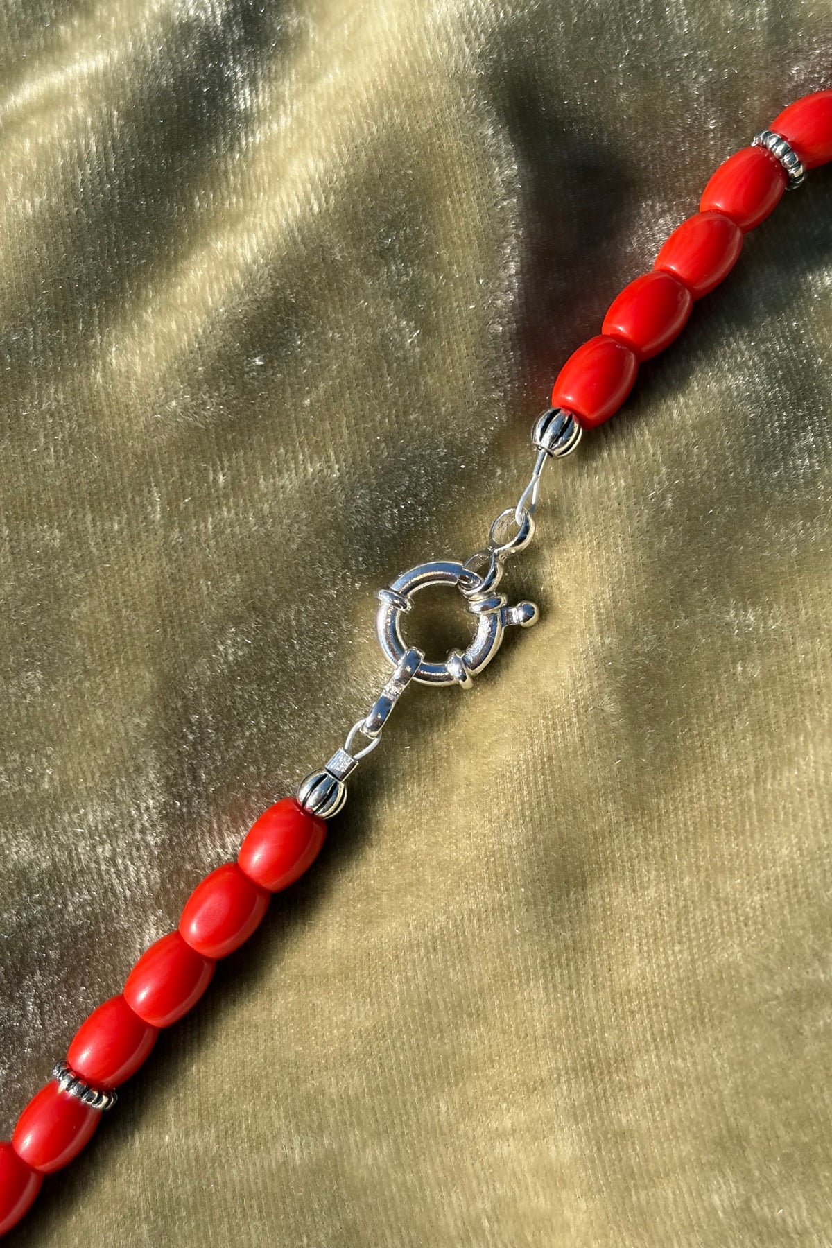 Italian red coral necklace with 925 sterling silver spacer beads – view 5