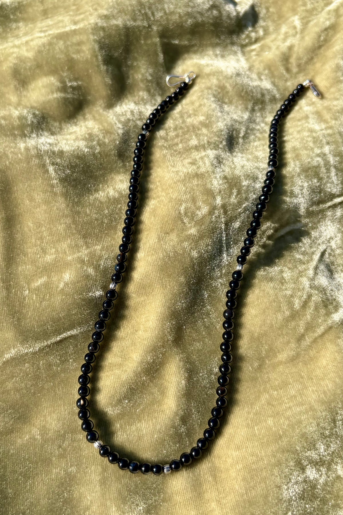 Natural black onyx 4 mm bead necklace with 925 sterling silver accents – view 4