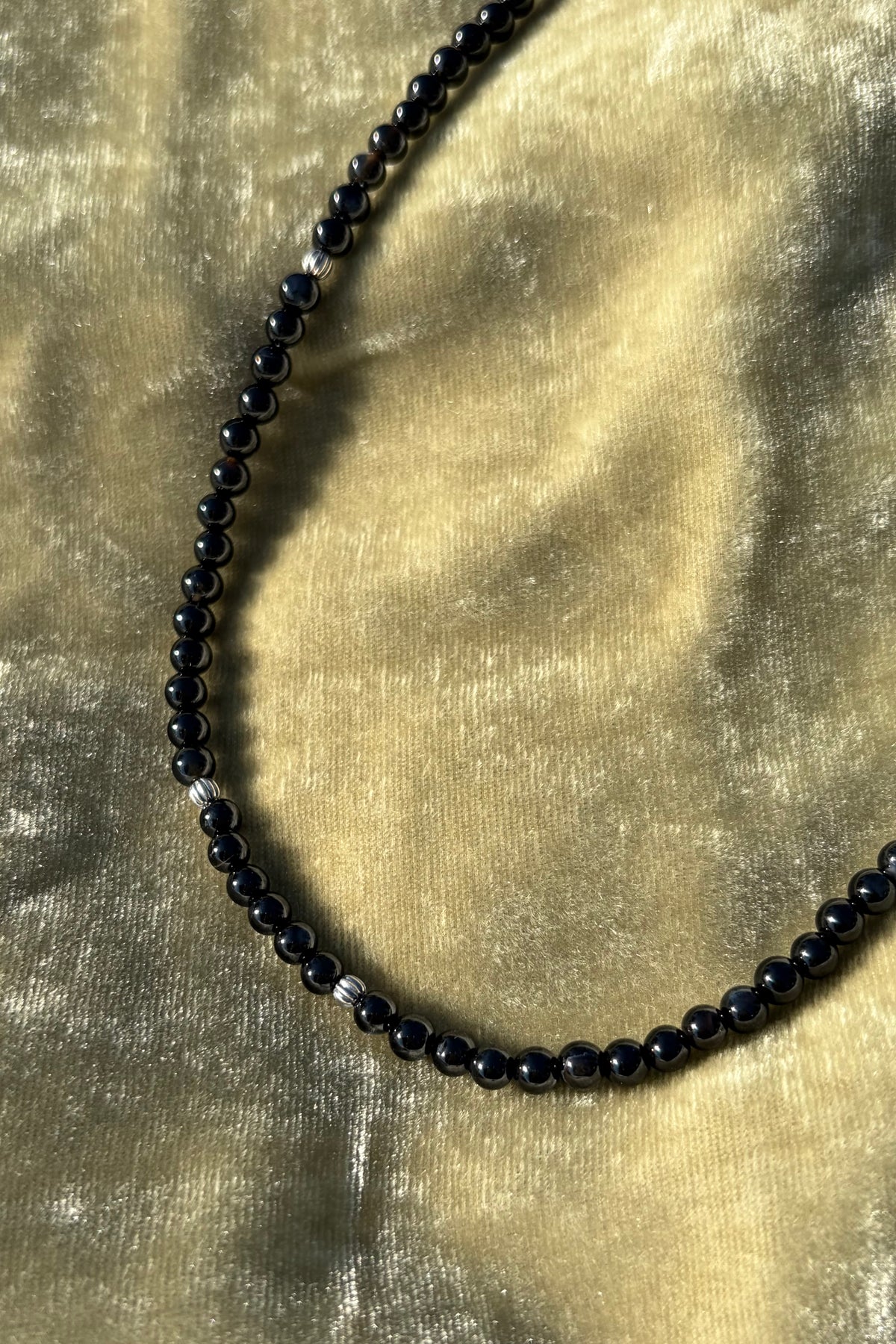 Natural black onyx 4 mm bead necklace with 925 sterling silver accents – view 3