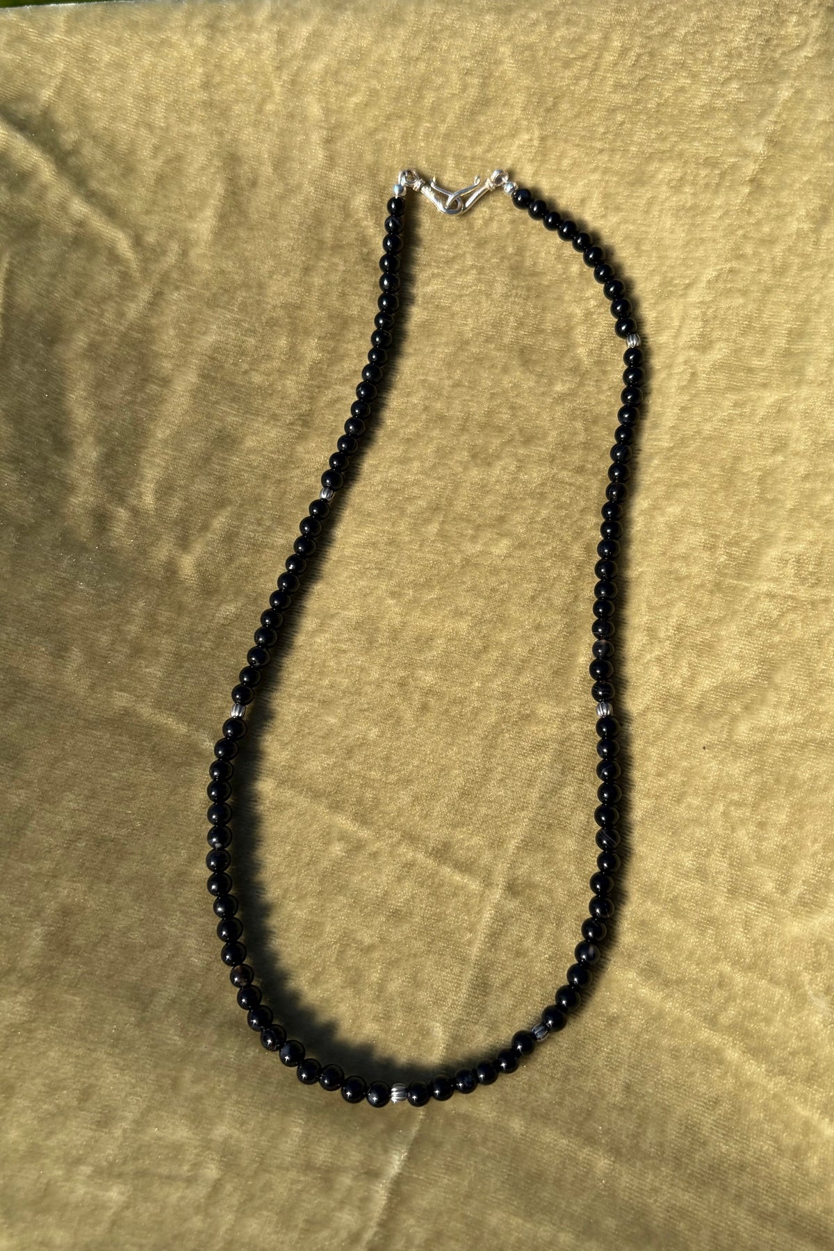 Natural black onyx 4 mm bead necklace with 925 sterling silver accents – view 2