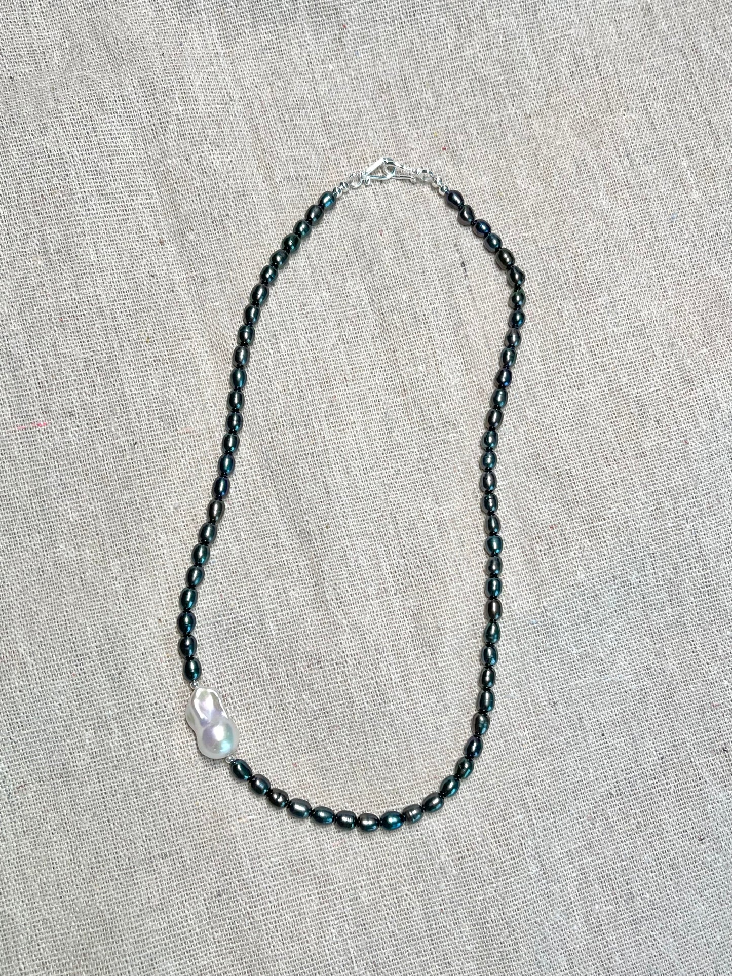 Black Pearl Necklace with Baroque Accent