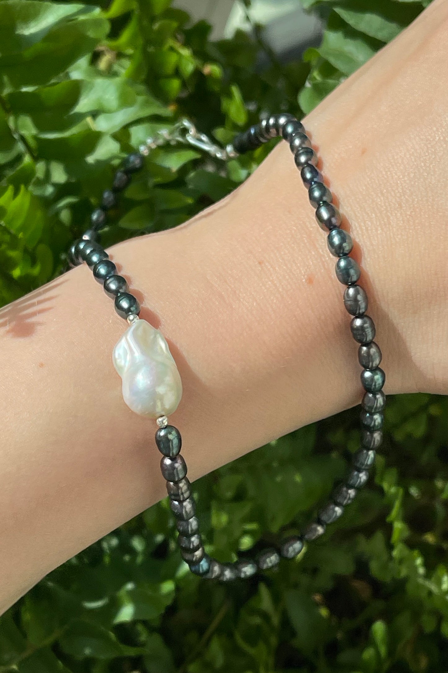 Black Pearl Necklace with Baroque Accent